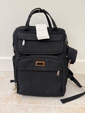 Quilted Black Backpack Diaper Bag